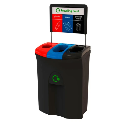 Poubelle Meridian 110L Triple compartiment Rouge/Noir/Bleu