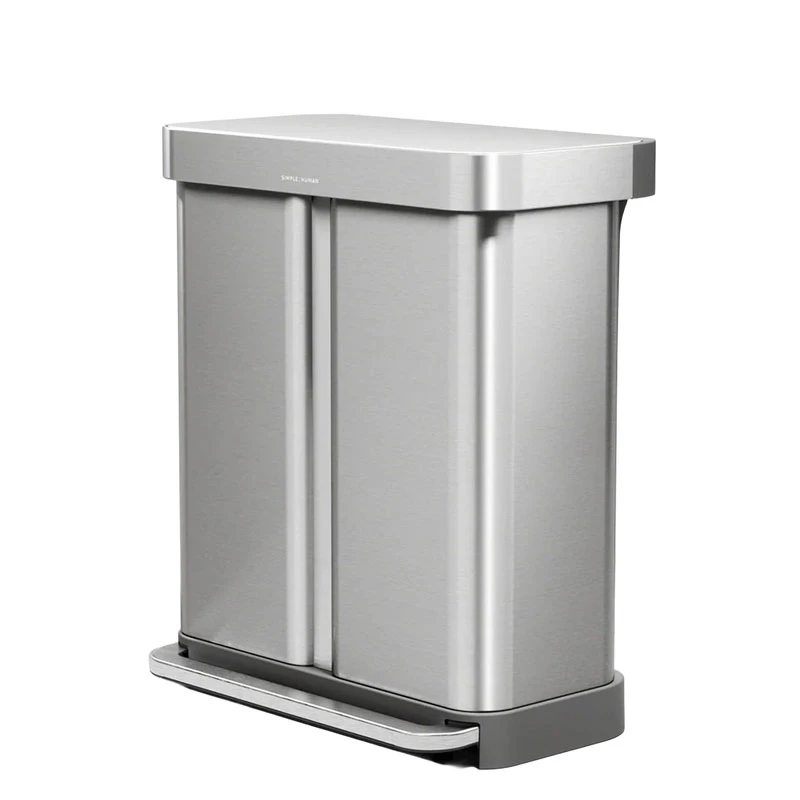 [10026978] Poubelle recyclage rectangulaire 24+34L avec espace sacs, Simplehuman (Inox Mat)
